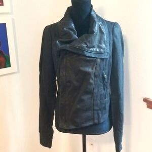 VINCE Vintage Linen and Leather Shawl Collar Moto Jacket Medium NWT